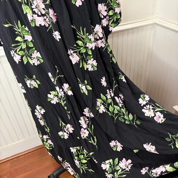 Torrid Plus Size 6X Maxi Challis Tiered V-Neck Dress Floral Boho Pockets Black - Picture 3 of 12